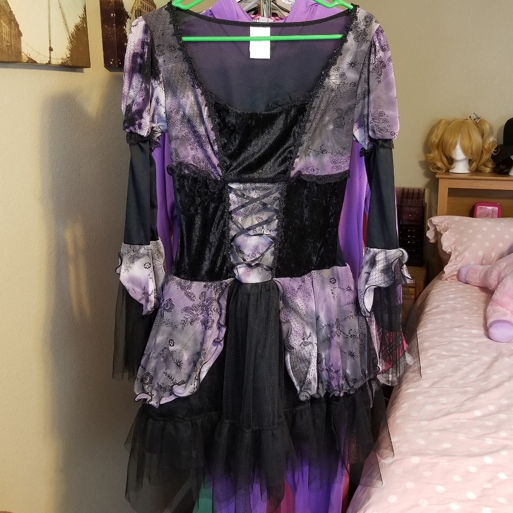 Purple Witch Costume Dress w Velvet Lace Sparkles